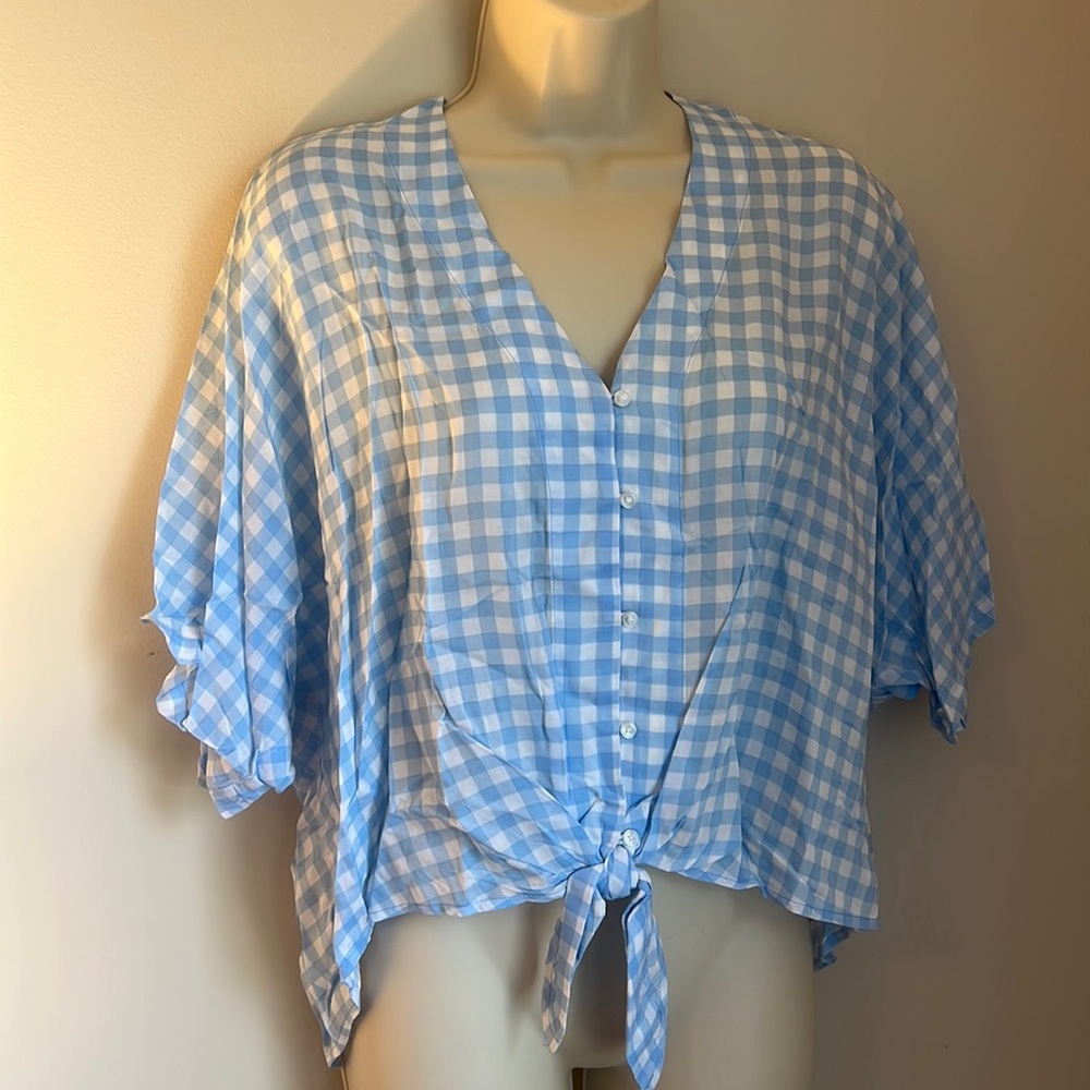 Express Baby blue/ white Gingham print blouse